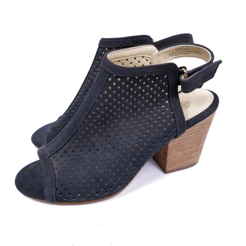 Isola Lora Perforated Block Heel Peep Toe Slingback Sandals Size 8.5